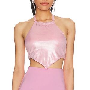 Superdown Danyelle Halter Crop Top in Metallic Pink S (Revolve)